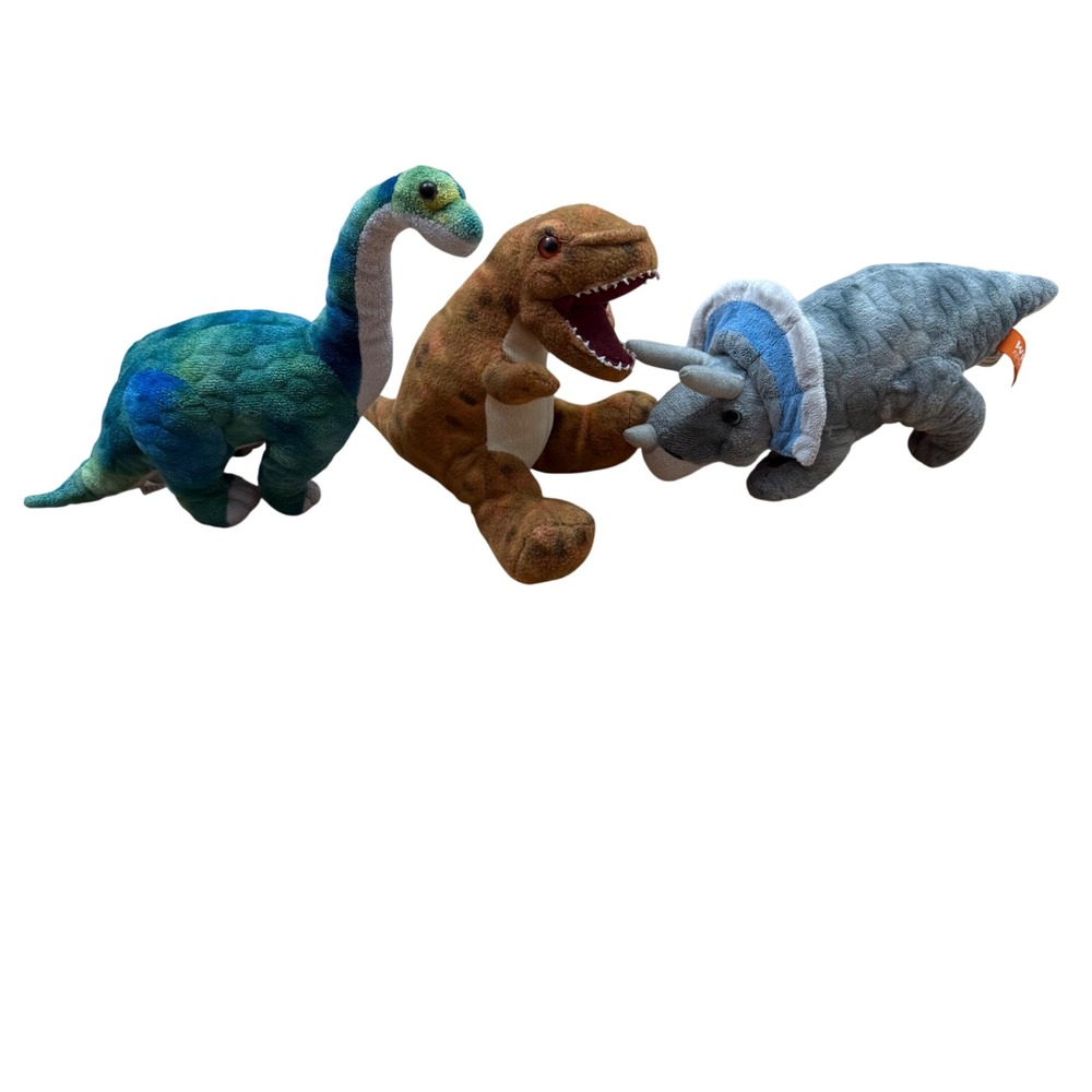 Wild Republic Dinosaur Plush Lot T-Rex Brachiosaurus Triceratops‎ 3 Piece Set